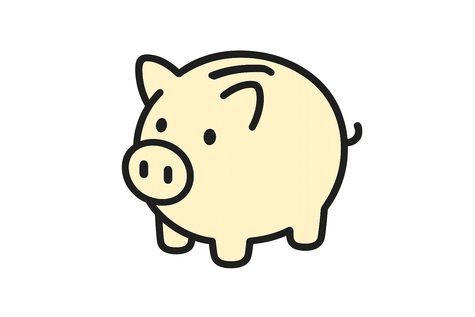 Create a cute piggy bank icon in #FFFCE9 cream color. Simple, friendly design with clean lines representing savings and money management. Modern minimalist style on transparent background.